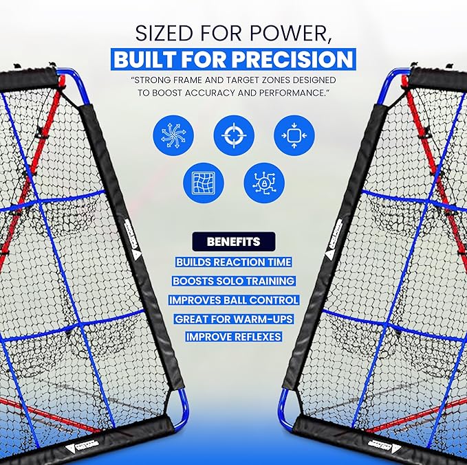 Baseball Rebounder Net | 12-Angle Baseball Pitching Net w/ 9 Pocket Nets – Softball & Baseball Training Equipment – Multi-Sport Bounce Back Net for Soccer, Volleyball, Basketball, Lacrosse & More