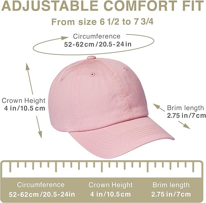 Classic Dad Hat Cotton, Low-Profile Plain Baseball Cap, Adjustable, Breathable and Packable