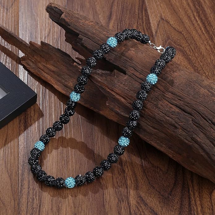 QINJIEJIE Baseball Necklace for Men Glitter Bling Rhinestone Beaded Collection Necklace for Women 16/18in Inspired Sports Jewelry Baseball Chain Cool Gifts for Baseball Players Team Lovers