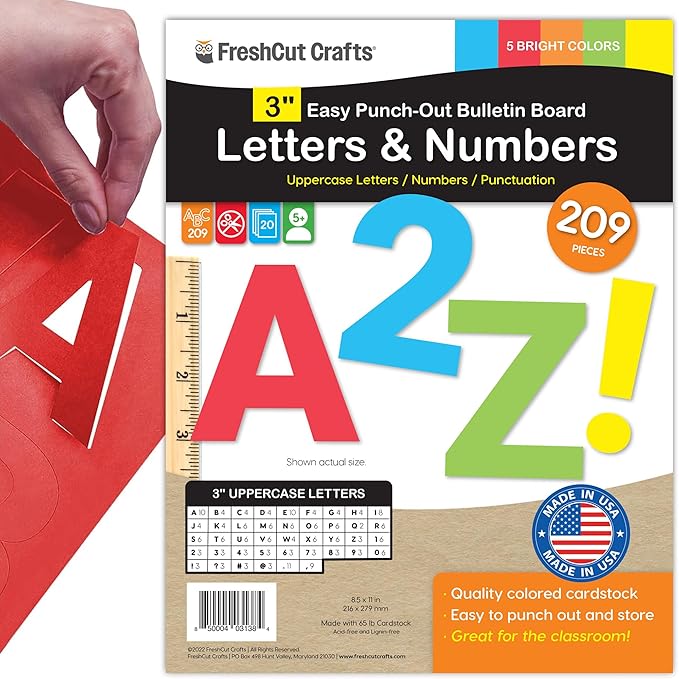 209 Pcs 3" Bright Bulletin Board Letters & Numbers, Punctuation, US Made Card by FreshCutCrafts