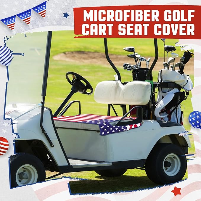 HunnmingRe 2 Pcs Microfiber Golf Cart Seat Cover American Flag Golf Blanket Portable Cushion Cover for Cart Independence Day Accessories