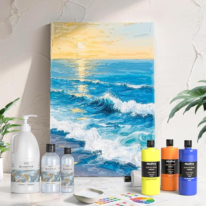 Nicpro Gloss Varnish for Acrylic Painting, 33.8oz Bottle - Image 6