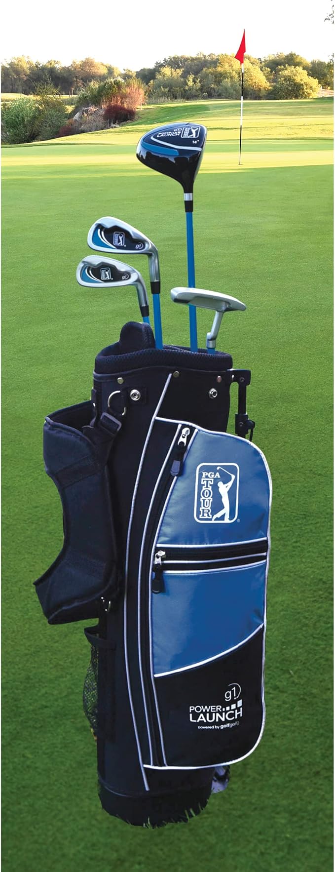 PGA Tour Youth Golf Club Set for Ages 5-15+ (3’5”-5’10”), Right and Left-Handed Kids Golf Sets – Beginner Junior Golf Clubs with Lightweight Stand Bag, Mallet Putter, Hybrid, Driver