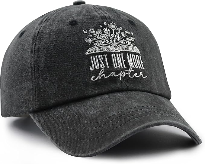 Just One More Chapter Hat for Men Women, Cute Adjustable Cotton Embroidered Book Lovers Baseball Cap
