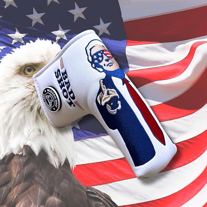 The Original USA Funny Golf Head Covers Trump Bad Shot Driver Fairway Wood Putter Headcover with Madson Golf Cart Magnet for securing Golf Head Cover, Donald Trump Merchandise, Dad Gifts for Birthday