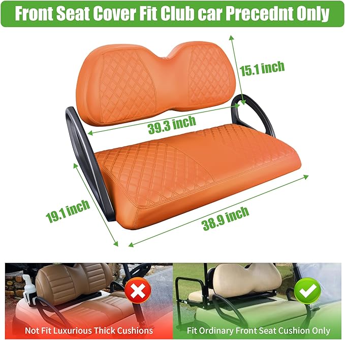 10L0L Golf Cart Seat Covers for Club Car Precedent,EZGO TXT Front/Rear Seats Diamond Pattern,Vinyl Leather with Adjustable Straps and Retractable Buckle, No Stapler Needed