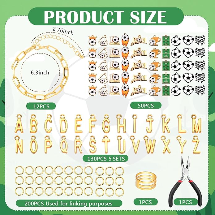 Kigeli 394 Pcs Sports Bracelets for Women DIY Game Bracelets kit Softball Baseball Football Jewelry Crafts Adjustable Gold Letter Charms Keychain for Team Sport Lovers Gifts