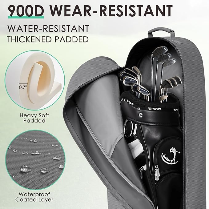 DAREKUKU Golf Travel Bags for Airlines with Adjustable Support Rod and Detachable Shoulder Straps, Hard case Top Soft Foldable Golf Club Travel Covers