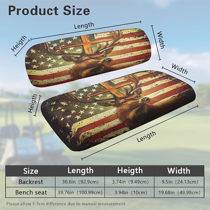 Suobstales Golf Cart Front and Rear Seat Cover Set for EZGO TXT RXV & Club Car DS 2 Passenger, Washable Bench Seat Covers Kit