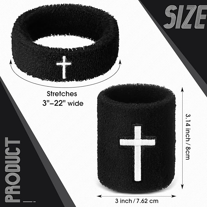 Soulchen 4 pcs Cross Bicep Bands Wrist Bands Christian Arm Sweat Wristbands Absorbent Armband for Men Women Football Baseball Players Sports Activities Supplies
