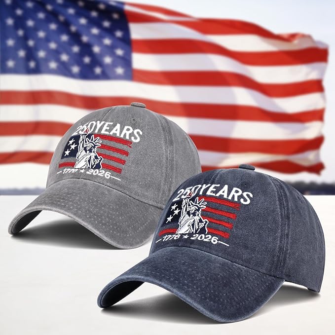 2 Pack USA 250th Anniversary Washed-Cotton Baseball Cap Patriotic Hat American 250 Year Merchandise for Men Women
