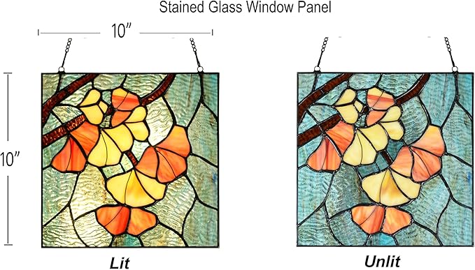 PA0005 Stained Glass Ginkgo Leaf Hanging Panel-10 Wx10 H Window Suncatcher - Image 4