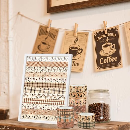 12 Rolls Martini Washi Tape, Vintage Brown Checkered Bow Masking Tape, Martini - Image 6