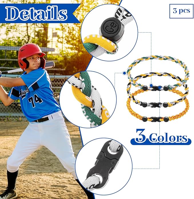 Junkin Baseball Necklaces Three Braided Rope Titanium Necklace for Fans Team Gifts Boys Men Player Softball Sports