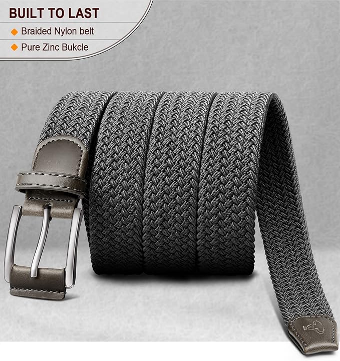 BULLIANT Belt for Men 2Pack,Mens Gift Stretch Braided Web Belt Elastic for Casual Golf Jeans,1 3/8"