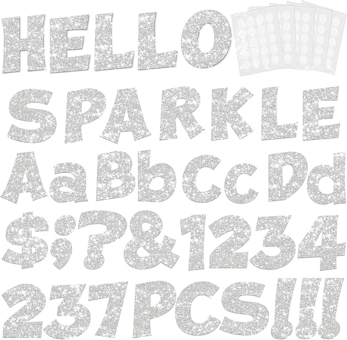 237 Pcs Glitter Bulletin Board Letters, Numbers and Punctuation, Poster Board by xiheer