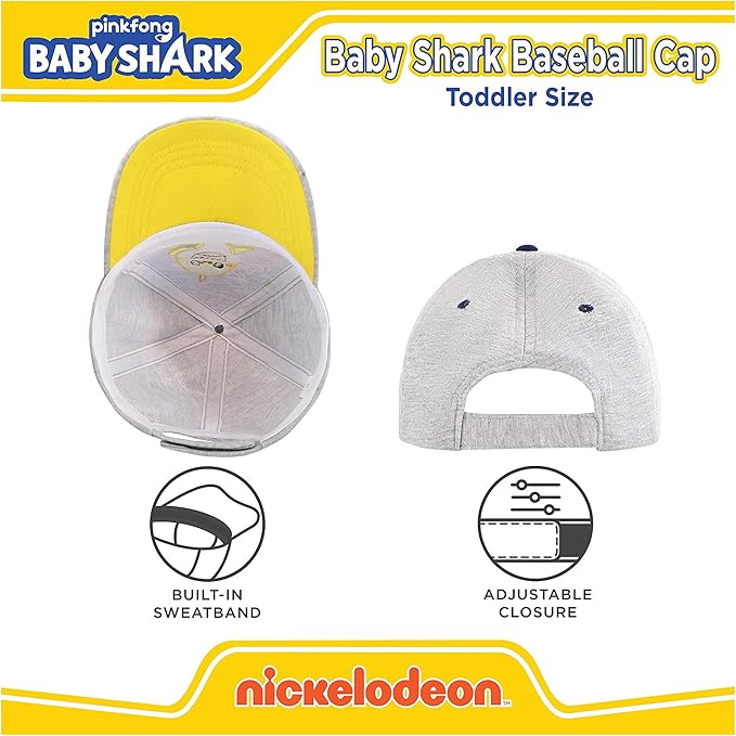 Pinkfong Boys Baseball Cap, Baby Shark Adjustable Toddler Hat for Ages 2-4