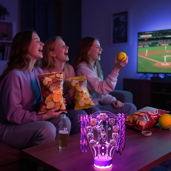 CoolGift Mart Light Up Softball Ring Holder, 16 Colors 3D LED Lights Acrylic Championship Ring Display Stand, with Remote Control, Birthday Xmas Softball Gifts for Girls Women Players Fans