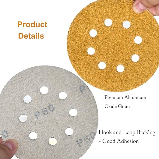 5-Inch 8-Hole Hook and Loop Sanding Discs 60-Grit Random Orbit Sandpaper - Image 5