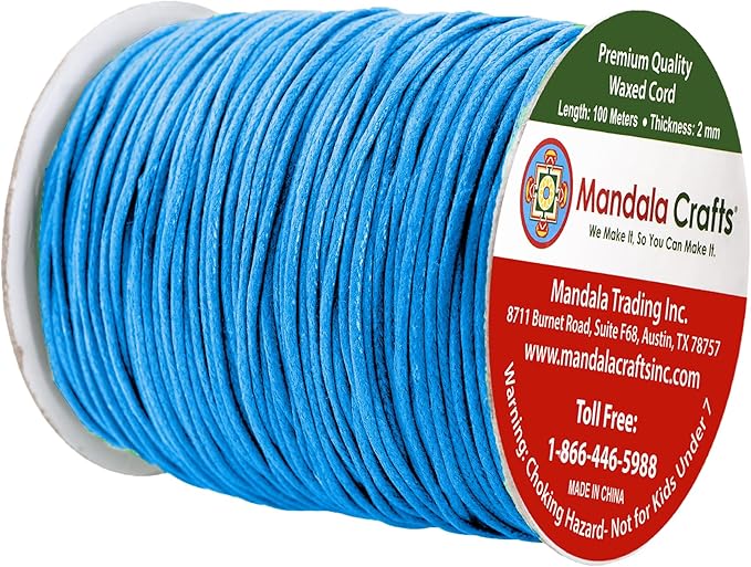 Mandala Crafts 2mm 109 Yards Sky Blue Cotton Waxed Cord - Image 2