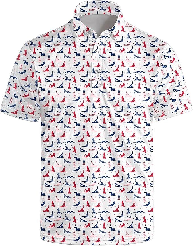 Golf Polo Shirts for Men Funny Print Short Sleeve Golf Shirts Performance Golf Polos