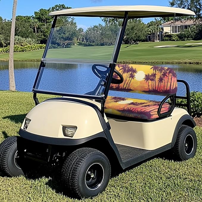 Bulopur Sunset Palm Tree Golf Cart Seat Covers Club Car Precedent Non-Slip Breathable Golf Car Cushion Cover and Backrest Cover 2 Pack