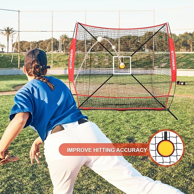 Storgem 6'X6' Baseball Softball Practice Net, Portable Baseball Net for Batting, Hitting, Pitching and Fielding, Carry Bag, Strike Zone and Batting Tee, Great for Kids Adult Youth