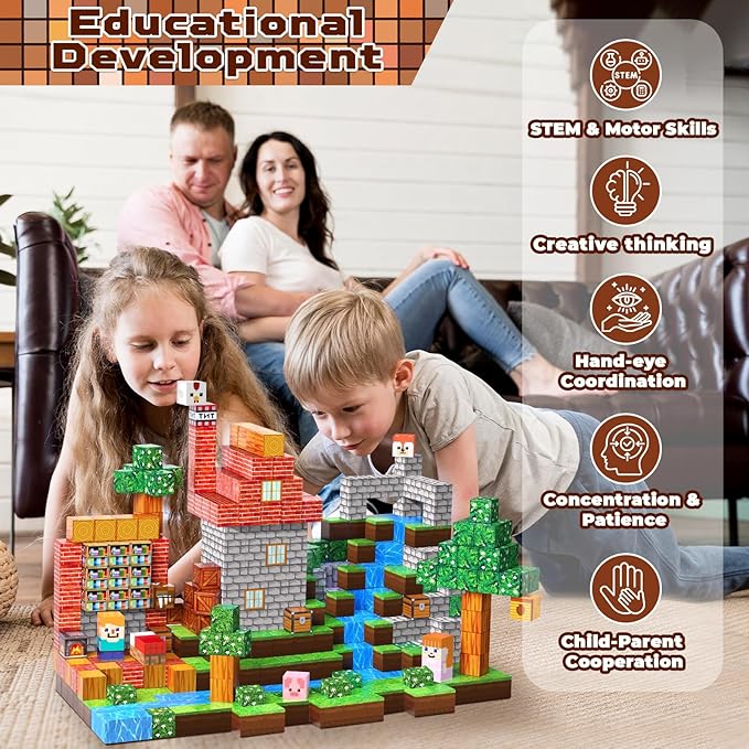 Magnetic Blocks-150PCS Grassland Magnetic Building Blocks Set, Kids Classroom - Image 4