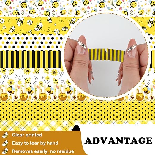 12 Rolls Bee Washi Tape Set, Bumblebee Daisy Masking Tapes - Image 6