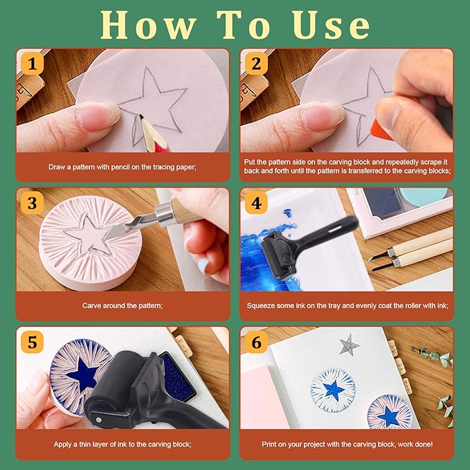 Keadic 12Pcs Soft Rubber Carving Blocks Kit, Comes - Image 6