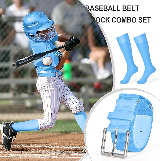 XZQTIVE Baseball Softball Socks and Baseball Softball Belt Combo Set Knee-High Soccer Socks for Kids Youth Adult