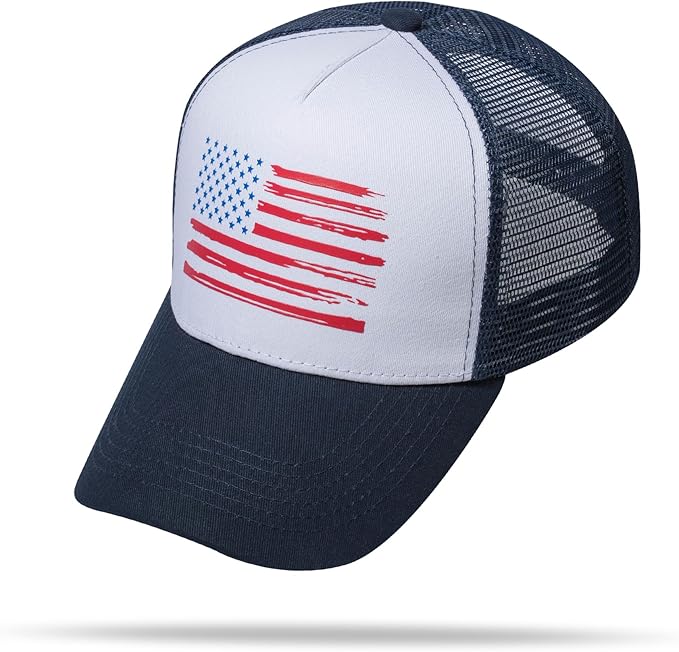 Baseball Cap, American Flag Trucker Hat for Men Women, Breathable Adjustable Fit Outdoor Mesh Snapback Hats