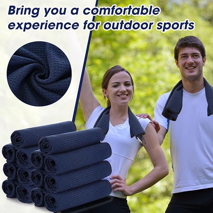 Batiyeer Golf Towel Bulk for Golf Bags 16'' x 16'' Microfiber Fabric Towel with Clip Waffle Pattern, Fitness, Camping, Hiking, Yoga