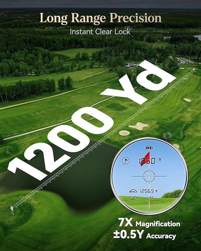 REDTIGER Range Finder Golf, 1200 Yards Golf Rangefinder with Slope, Light-Adaptive Display, 7X Magnification, Flag Lock Vibration, Rechargeable Laser Range Finder with Magnet, GolfVue Series 2