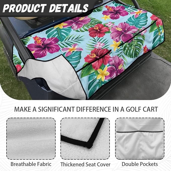 Golf Cart Seat Covers, Universal Golf Cart Seat Towel Blanket with 4 Front Pockets & Nonskid Bottom Fits for Club Car 2 Person Seats Golf Carts