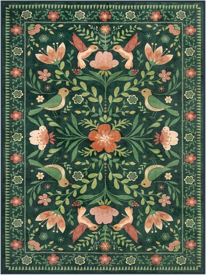 Morebes Washable Rugs 9x12 for Living Room, Large Bird Floral Area Rug Non Slip - Image 8