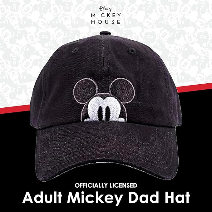 Disney Mickey Mouse Dad Hat, Cotton Adjustable Baseball Cap with Curved Brim
