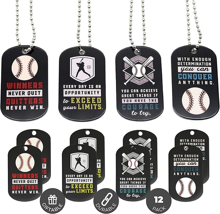 Inkstone Baseball Dogtag Necklaces | Motivational Be The Game Changer | 12 Pack | Encouraging Gift for Students, Teams, Players, and Employee baseball necklace Party Favors Gifts for Team Softball Gifts