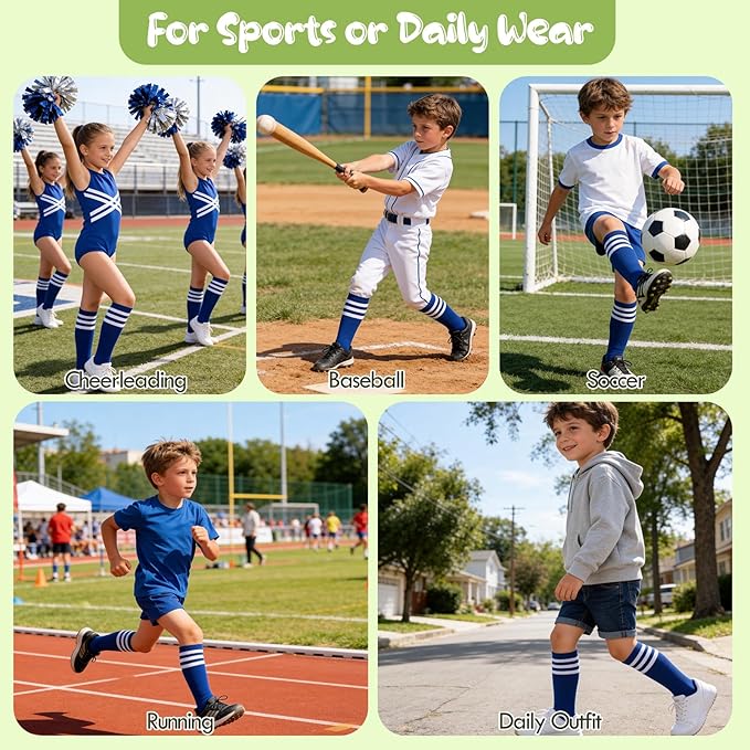 American Trends 2 Pairs Baseball Soccer Socks Youth Boy Girl Kids Toddler Softball Football Tball Socks Knee High Accessories