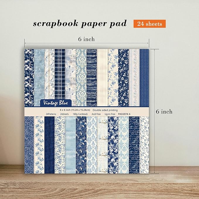 6 Inch Blue Floral Aesthetic Scrapbooking Paper Pad - Image 4