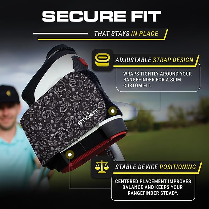 STICKIT Magnetic Rangefinder Strap | Strong Magnet Securely Holds to Golf Carts and Golf Clubs for Easy Access | Slim, Form Fitting, Size Adjustable