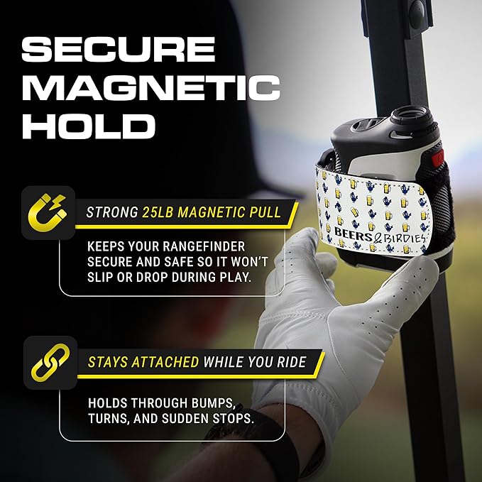 STICKIT Magnetic Rangefinder Strap | Strong Magnet Securely Holds to Golf Carts and Golf Clubs for Easy Access | Slim, Form Fitting, Size Adjustable