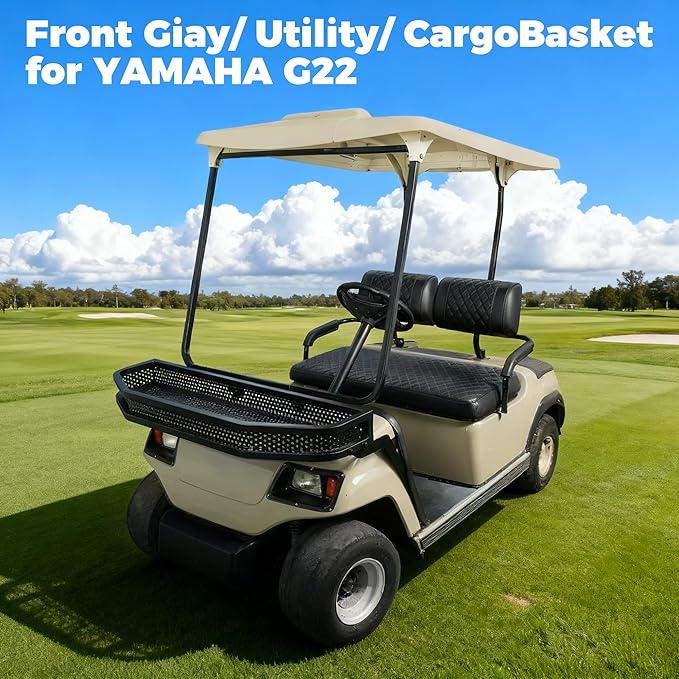 10L0L Golf Cart Front Cargo Basket for EZGO TXT/RXV、Club Car DS/Precedent、Yamaha G22/G29 - Heavy-Duty Steel Mesh Storage Rack, Gas/Electric Compatible
