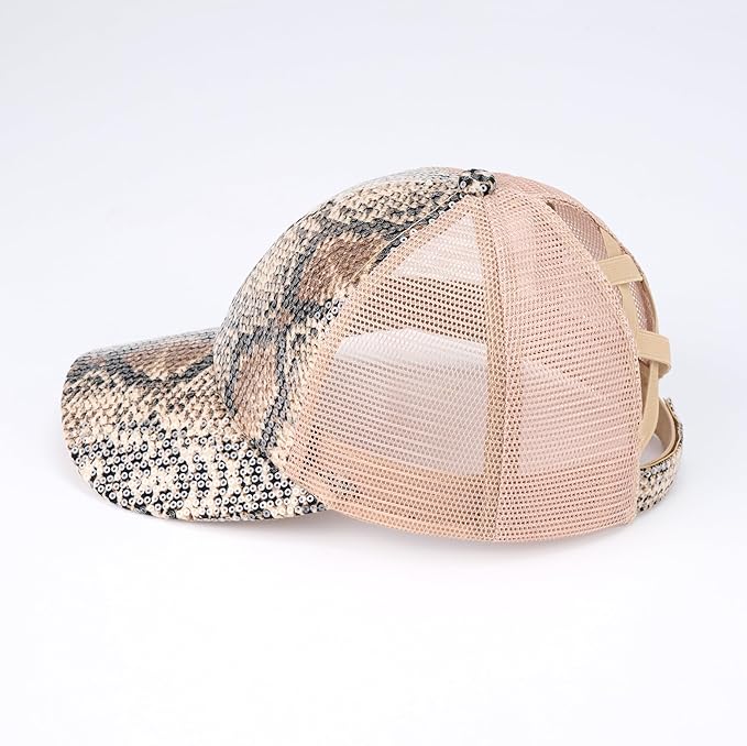 C.C Ponycap Messy High Bun Ponytail Adjustable Glitter Mesh Trucker Baseball Cap