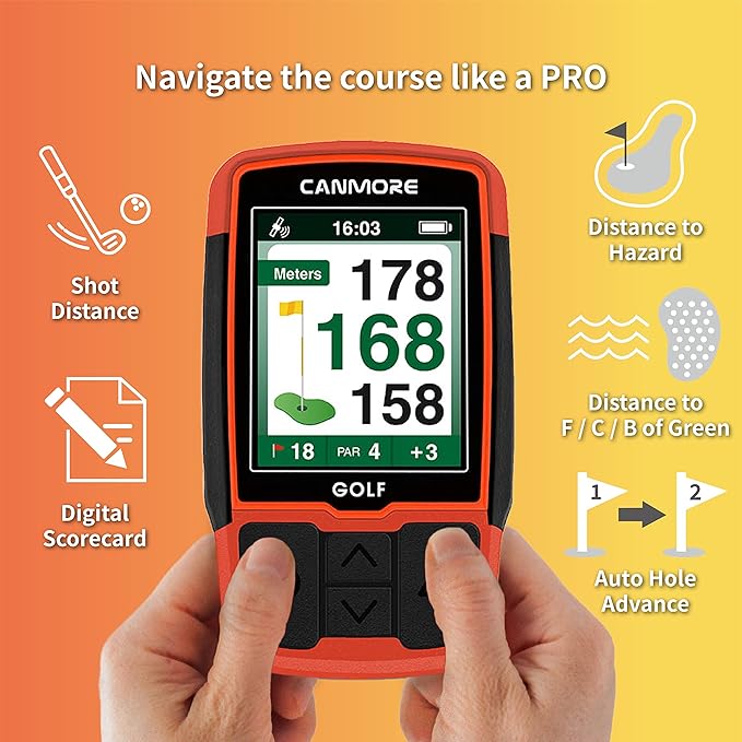 CANMORE Handheld Golf GPS HG200 - Water Resistant Full-Color Display with 41,000+ Essential Golf Course Data and Score Sheet - Free Courses Worldwide and Growing (Orange)