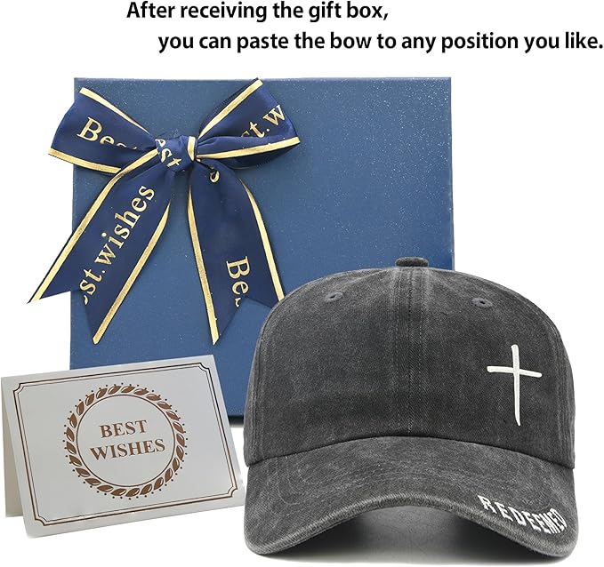 Cross Jesus Hat with Gifts Box, Embroidered Religious Baseball Cap, Christian Gifts for Men Women