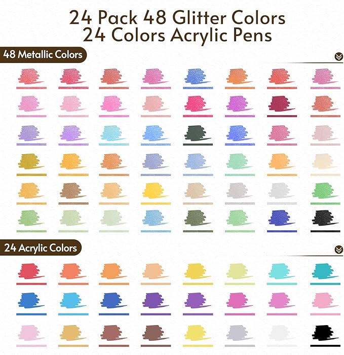 TOSAHRE 72 Colors Dual Tip Glitter Markers & Acrylic Marker Set Paint Pens 24 - Image 2