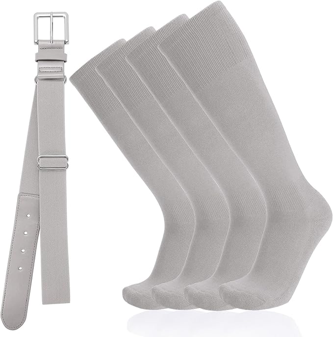 Baseball Socks and Belt Combo for Youth Adult - Softball Sock and Belt for Boys and Girls (2 Pairs of Socks & 1 Belt)