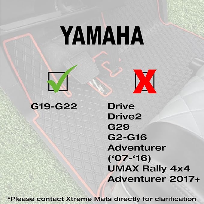 Xtreme MATS Rubber Floor Mat Compatible with Yamaha G19 - G22 Diamond Design Full Coverage Floor Mat Liner for Golf Carts - All Black
