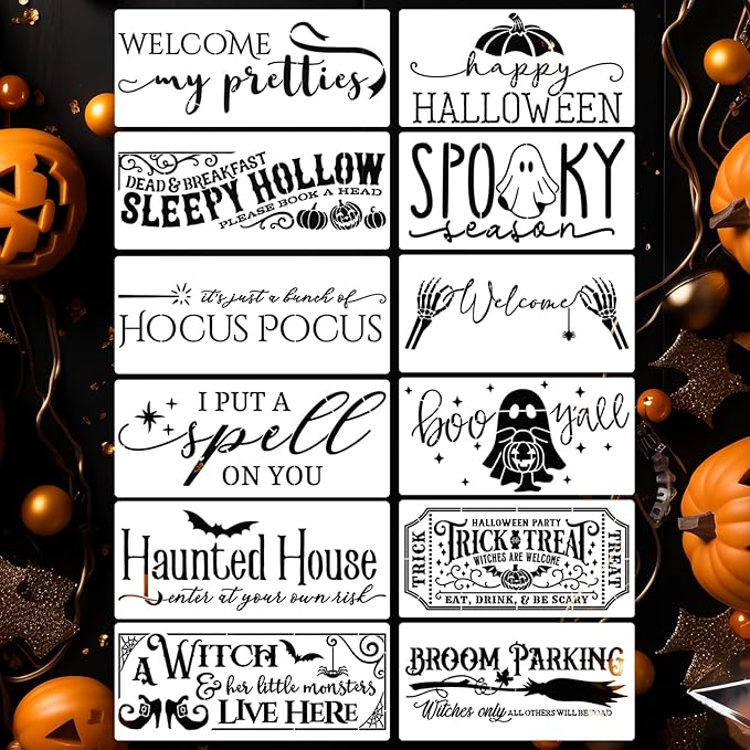 Halloween Stencils for Painting on Wood 14” Halloween Doormat Stencils Boo by zosylley